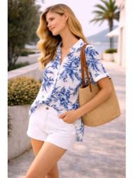 μπλούζα κοντομάνικη floral μπλε