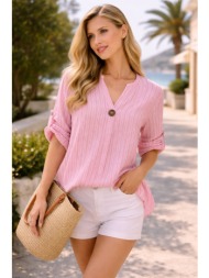 μπλούζα ριγέ με γυριστό μανκι ροζ