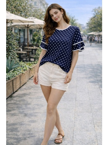 μπλούζα πουά με βολάν στα μανίκια – μπλε | dress up μπλε σε προσφορά