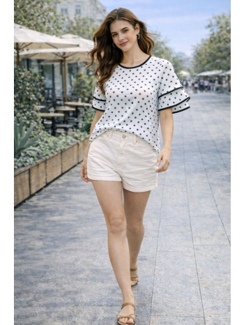 μπλούζα πουά με βολάν στα μανίκια – άσπρο | dress up άσπρο σε προσφορά