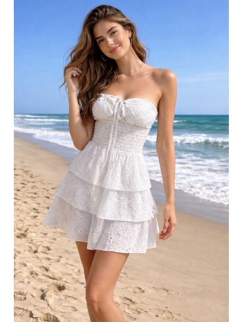 λευκό strapless φόρεμα με βολάν | dress up άσπρο