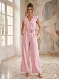 ολόσωμη φόρμα με floral λεπτομέρεια στη μέση - ροζ | dress up ροζ