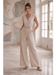 ολόσωμη φόρμα με floral λεπτομέρεια στη μέση - μπεζ | dress up μπεζ