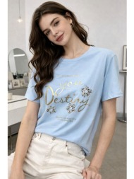 t-shirt με `you destiny` print & στρας - σιέλ | dress up σιέλ