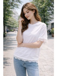 μπλούζα γυναικεία με δαντέλα στα μανίκια – basic chic top σε άσπρο | dress up άσπρο