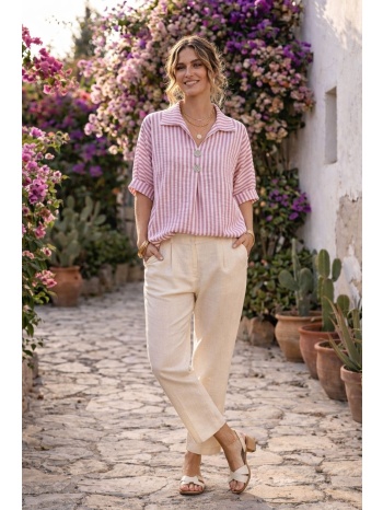 γυναικεία ριγέ μπλούζα με γιακά και κουμπιά – άνετη γραμμή σε προσφορά