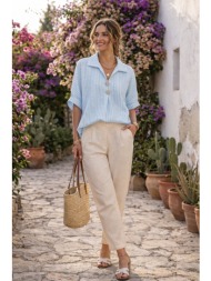 γυναικεία ριγέ μπλούζα με γιακά και κουμπιά – άνετη γραμμή casual chic σε σιέλ | dress up σιέλ