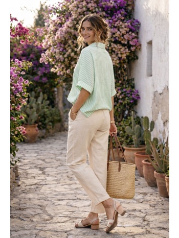 γυναικεία ριγέ μπλούζα με γιακά και κουμπιά – άνετη γραμμή σε προσφορά