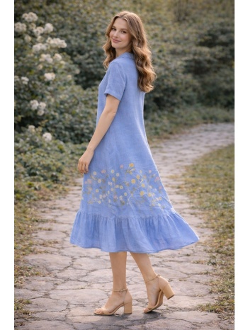 midi φόρεμα με κέντημα και γιακά – αέρινη γραμμή με βολάν