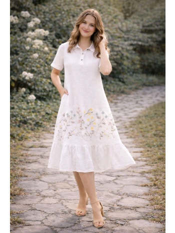 midi φόρεμα με κέντημα και γιακά – αέρινη γραμμή με βολάν