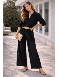 γυναικεία ολόσωμη φόρμα με ζώνη και κουμπιά – αέρινη άνετη γραμμή καλοκαιρινό look - μαύρο | dress u