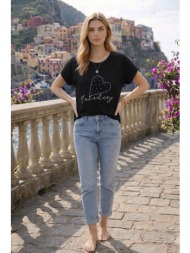 t-shirt με πέρλες και σχέδιο καρδιάς – μαύρο | dress up μαύρο