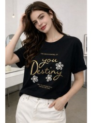 t-shirt με `you destiny` print & στρας - μαύρο | dress up μαύρο