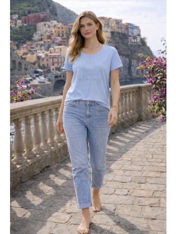 t-shirt με πέρλες και σχέδιο καρδιάς – σιέλ | dress up σιέλ