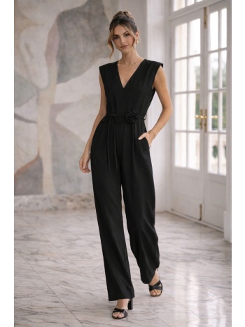 ολόσωμη φόρμα με floral λεπτομέρεια στη μέση - μαύρο |