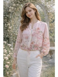 γυναικείο jacket με print και φερμουάρ – ελαφρύ μπουφάν με λάστιχο σε ροζ | dress up ροζ