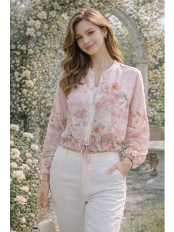 γυναικείο jacket με print και φερμουάρ – ελαφρύ μπουφάν με