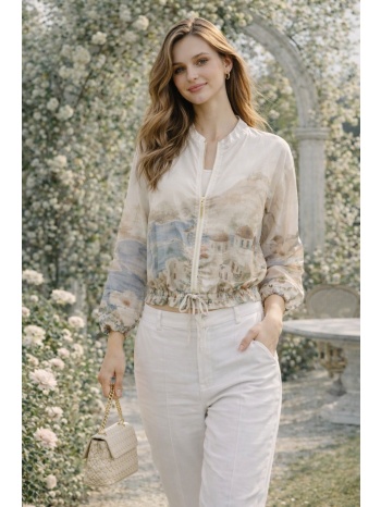 γυναικείο jacket με print και φερμουάρ – ελαφρύ μπουφάν με