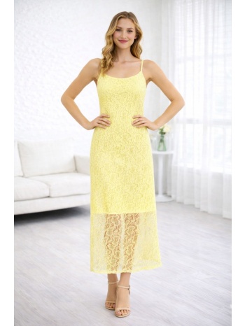 midi δαντελένιο φόρεμα με τιράντες – κίτρινο | dress up