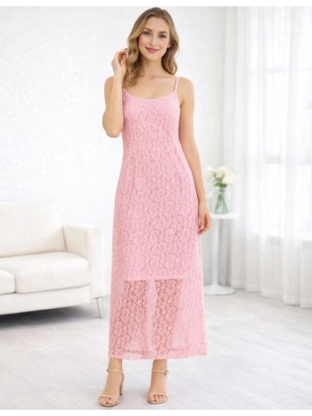 midi δαντελένιο φόρεμα με τιράντες – ροζ | dress up ροζ