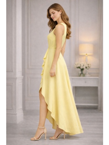 ασύμμετρο maxi φόρεμα με βολάν και σκίσιμο – κίτρινο |