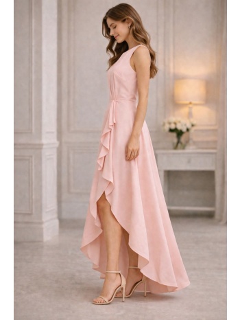 ασύμμετρο maxi φόρεμα με βολάν και σκίσιμο – ροζ | dress up