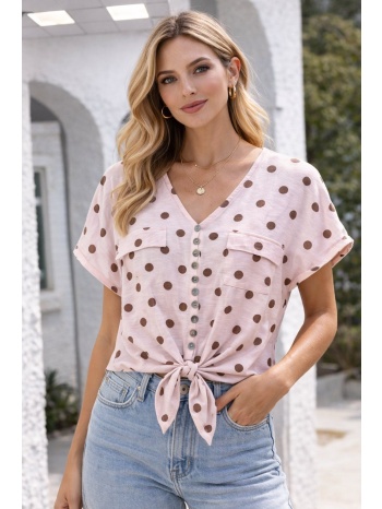 πουκάμισο πουά με κουμπιά και δέσιμο μπροστά – ροζ | dress