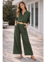γυναικείο σετ πουκάμισο & παντελόνα – αέρινο casual chic σύνολο σε χακί χρώμα | dress up χακί