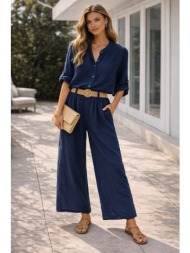 γυναικείο σετ πουκάμισο & παντελόνα – αέρινο casual chic σύνολο σε μπλε χρώμα | dress up μπλε