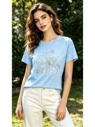 t-shirt με print λουλούδι – σιέλ | dress up σιέλ