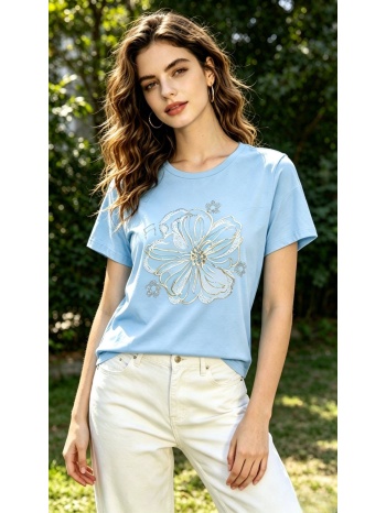 t-shirt με print λουλούδι – σιέλ | dress up σιέλ