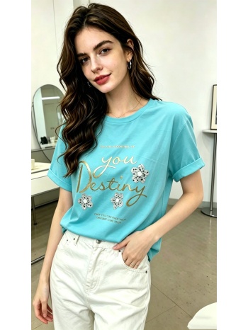 t-shirt με `you destiny` print & στρας - βεραμάν| dress up