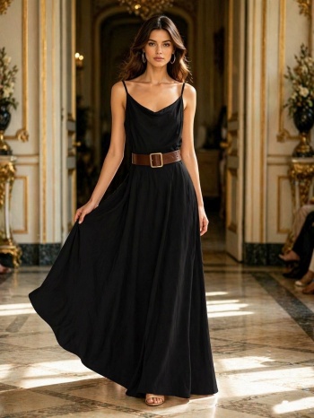 γυναικείο maxi φόρεμα με ραντάκια & ζώνη – αέρινο elegant