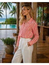 γυναικείο ριγέ πουκάμισο μακρυμάνικο – elegant & casual look σε κοραλλί | dress up κοραλλί