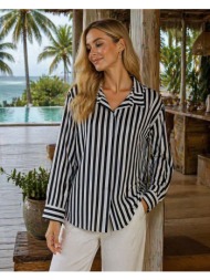 γυναικείο ριγέ πουκάμισο μακρυμάνικο – elegant & casual look σε μαύρο | dress up μαύρο