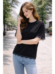 μπλούζα γυναικεία με δαντέλα στα μανίκια – basic chic top σε μαύρο | dress up μαύρο
