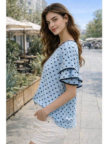 μπλούζα πουά με βολάν στα μανίκια – σιέλ | dress up σιέλ σε προσφορά