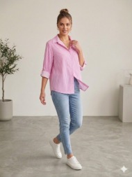 γυναικείο ριγέ πουκάμισο μακρυμάνικο – elegant & casual look σε ροζ | dress up ροζ