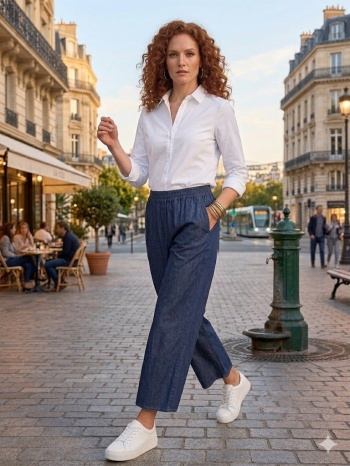 γυναικείο denim-look παντελόνι με λάστιχο στη μέση | dress σε προσφορά