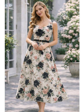 γυναικείο midi floral φόρεμα με τιράντες & ζώνη – ρομαντικό