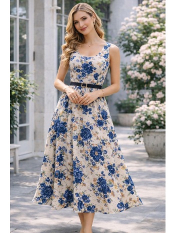 γυναικείο midi floral φόρεμα με τιράντες & ζώνη – ρομαντικό