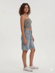 ψηλόμεση τζιν βερμούδα culotte σε ανοιχτό μπλε | dress up μπλέ