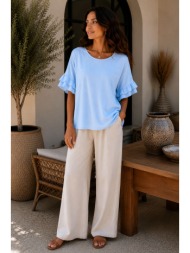 oversized γυναικεία μπλούζα με βολάν μανίκια - σιέλ | dress up σιέλ