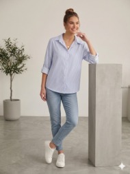 γυναικείο ριγέ πουκάμισο μακρυμάνικο – elegant & casual look σε σιέλ | dress up σιέλ