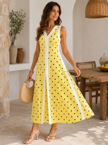 πουά midi φόρεμα – κίτρινο | dress up κίτρινο σε προσφορά