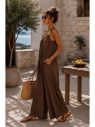 ολόσωμη φόρμα με χρυσές λεπτομέρειες - καφέ | dress up καφέ