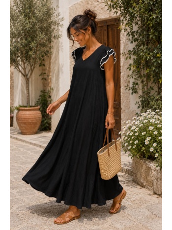 αέρινο maxi φόρεμα με βολάν μανίκια - μαύρο | dress up μαύρο σε προσφορά