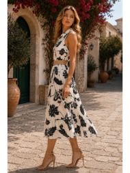 maxi φλοράλ φόρεμα με ζώνη και γιακά - μαύρο | dress up μαύρο