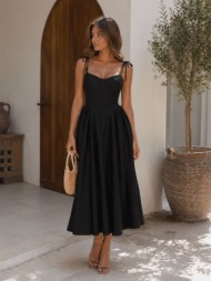 midi φόρεμα με τιράντες & αέρινη γραμμή σε μαύρο | dress up μαύρο