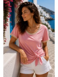 μπλούζα με δαντελένιες λεπτομέρειες – ροζ | dress up ροζ
